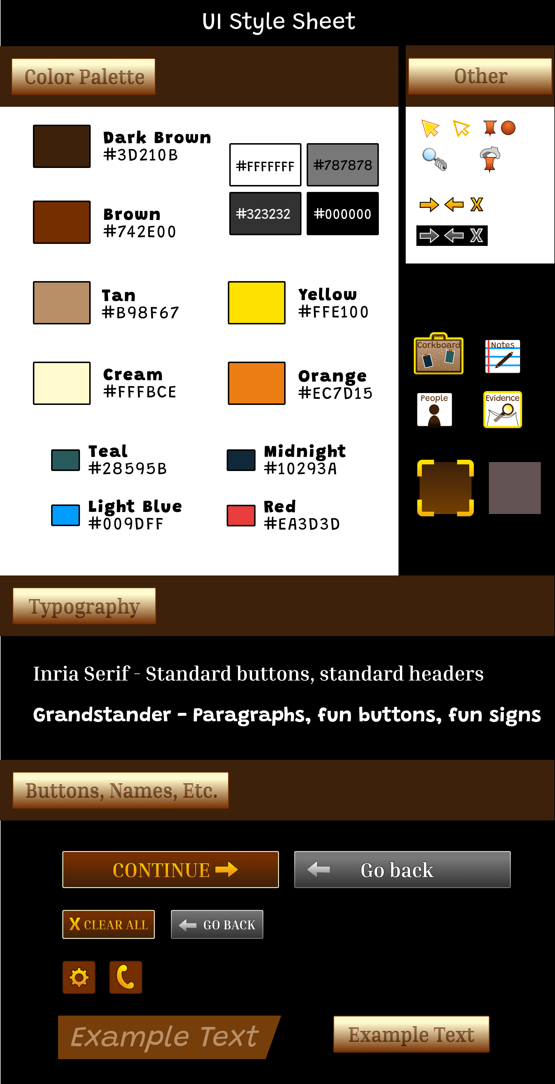UI stylesheet for the main quest project, showing the color palette and font choices.